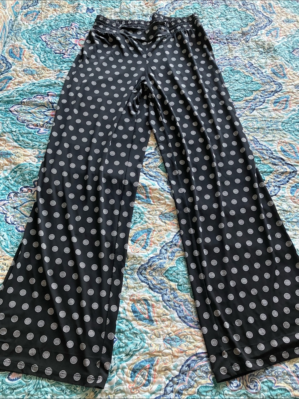 Grace Elements Black Wide-Leg Pants with White Polka Dots